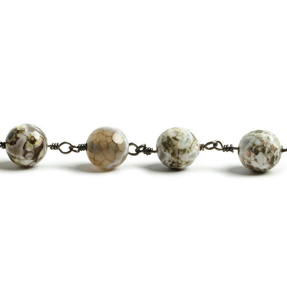 8mm Smoky Honeycomb Tibetan Agate round Black Gold Chain by the foot with 21 pcs - The Bead Traders