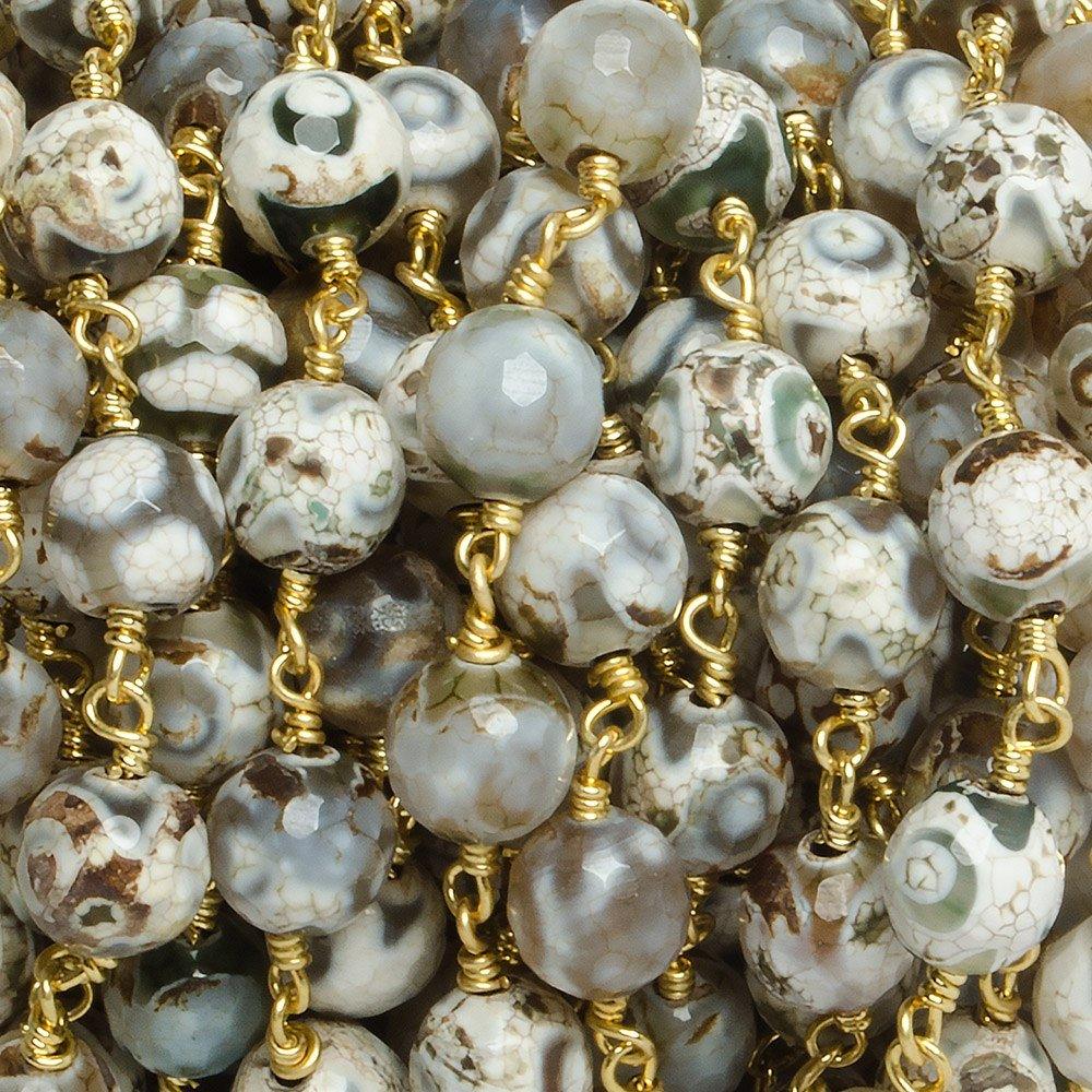 8mm Smoky Honeycomb Tibetan Agate round Gold Chain by the foot with 21 pcs - The Bead Traders