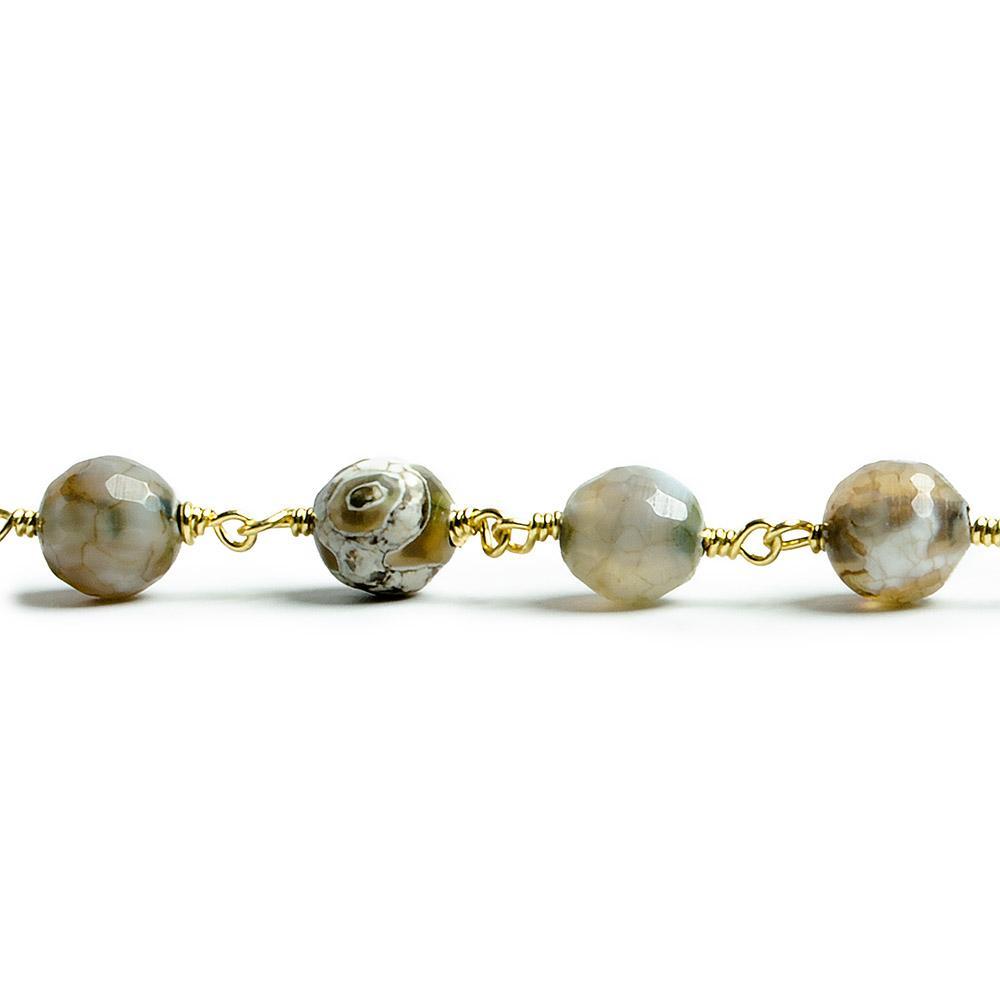 8mm Smoky Honeycomb Tibetan Agate round Gold Chain by the foot with 21 pcs - The Bead Traders