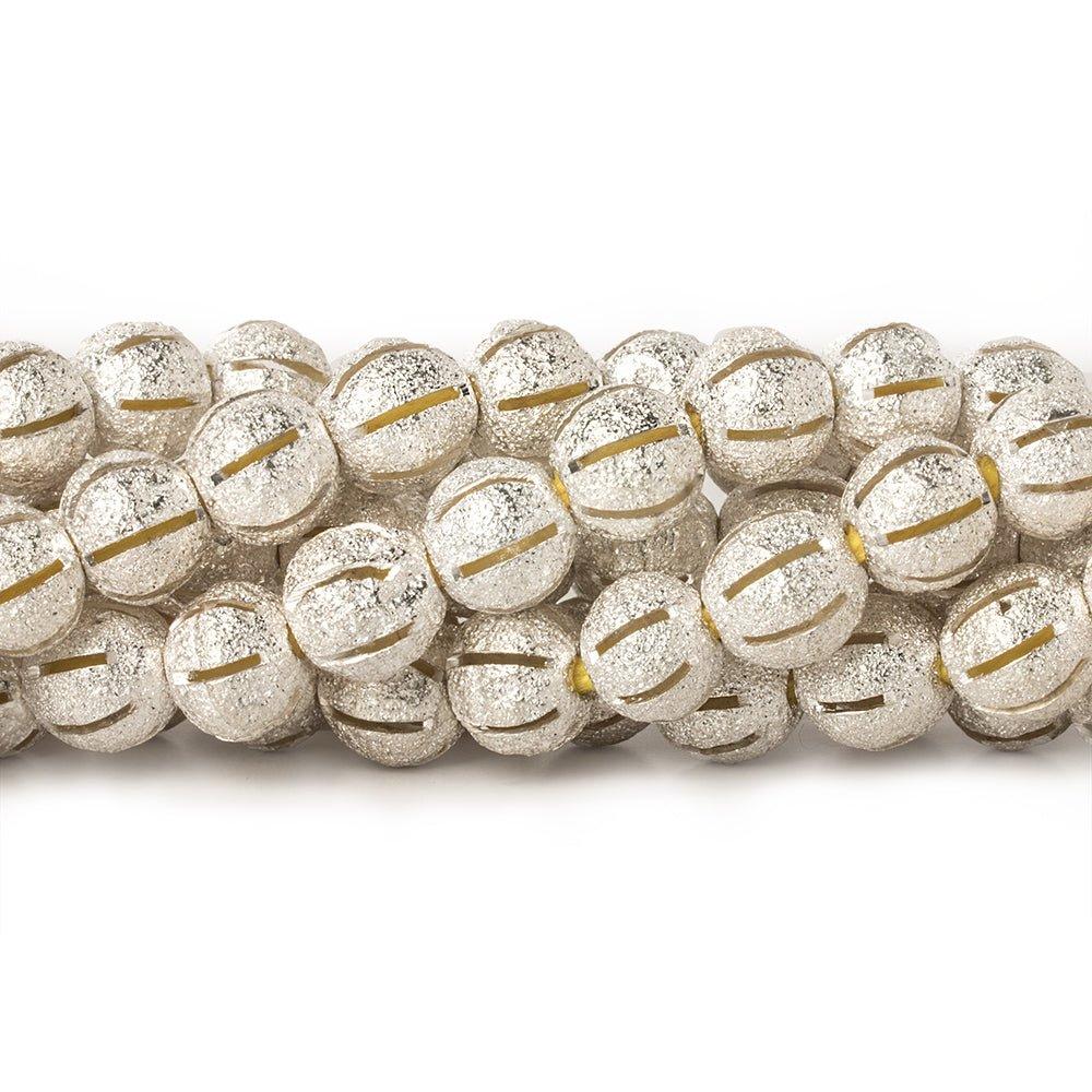 8mm Sterling Silver Plated Brass Stardust Stripe Round Beads, 8 inch - The Bead Traders