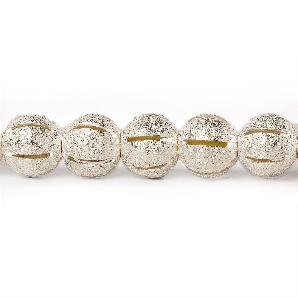 8mm Sterling Silver Plated Brass Stardust Stripe Round Beads, 8 inch - The Bead Traders