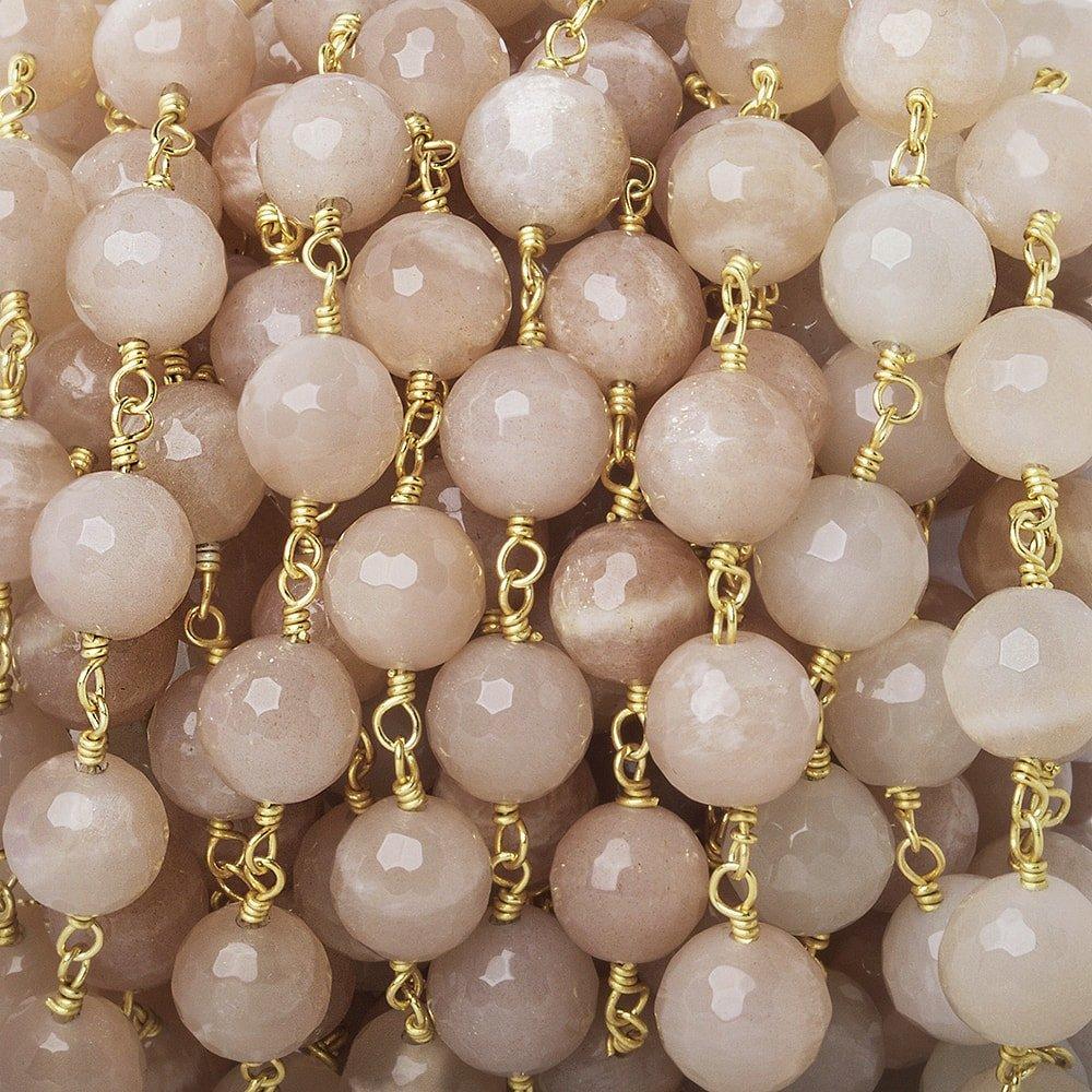 8mm Sunstone faceted round Gold Chain by the foot 21 beads - The Bead Traders