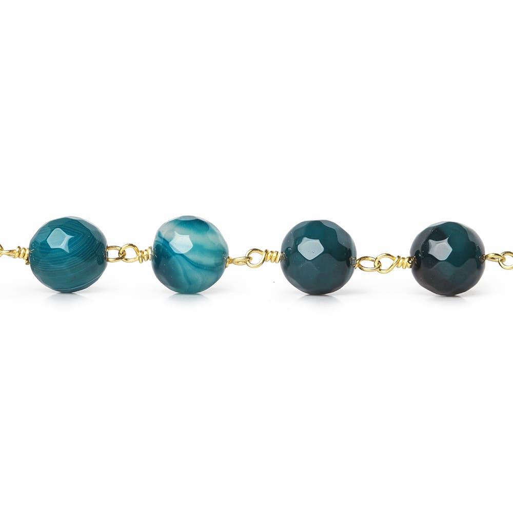8mm Teal Banded Agate faceted round Gold Chain by the foot 21 beads - The Bead Traders