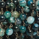 8mm Teal banded Agate plain round Black Gold Chain by the foot with 21 pieces - The Bead Traders