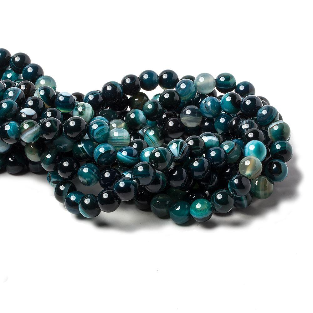 8mm Teal Blues Banded Agate plain round beads 15 inch 47 pieces - The Bead Traders