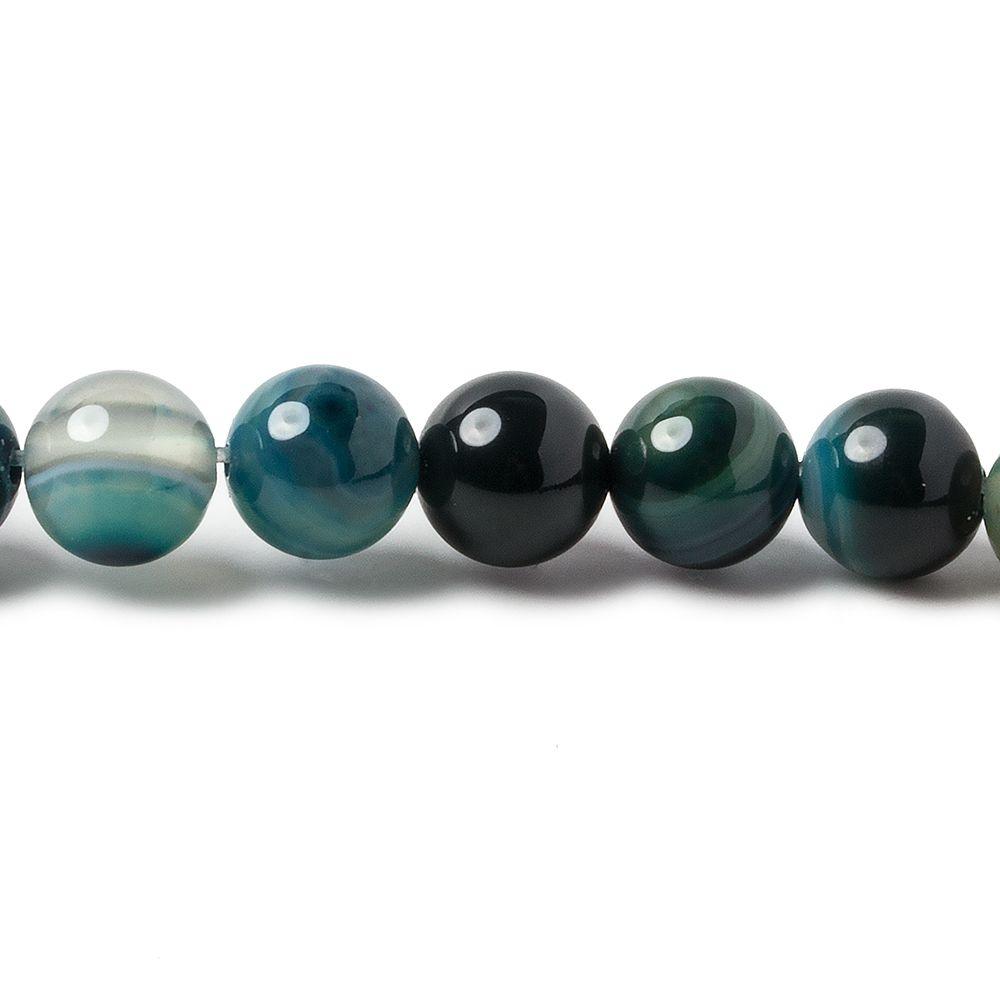 8mm Teal Blues Banded Agate plain round beads 15 inch 47 pieces - The Bead Traders