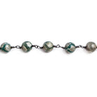 8mm Teal Tibetan Agate Plain Rounds Black Chain by the foot 20 pieces - The Bead Traders