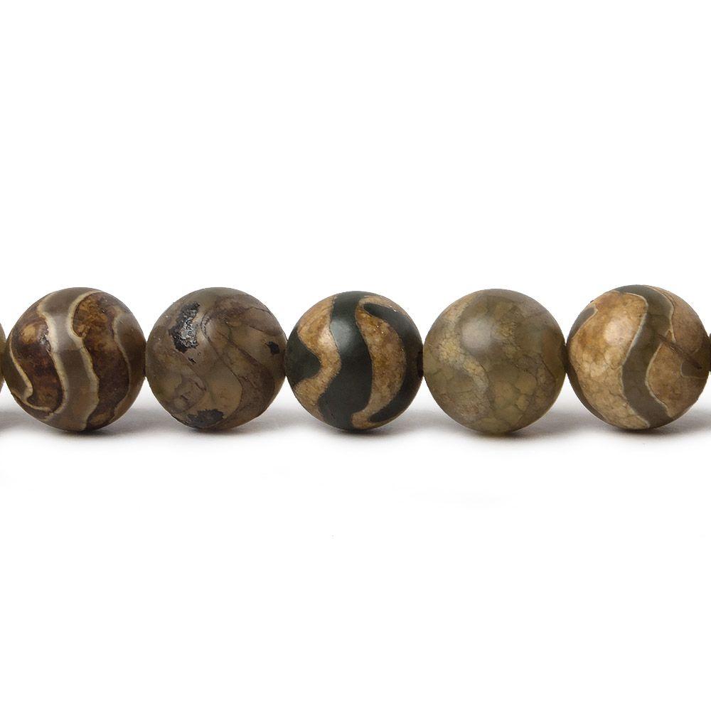 8mm Tibetan Brown Zig Zag Agate plain round Beads 15 inch 48 pcs - The Bead Traders