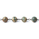 8mm Tibetan Teal & Brown Zig Zag Agate plain round Black Gold plated Chain by the foot 22 pieces - The Bead Traders