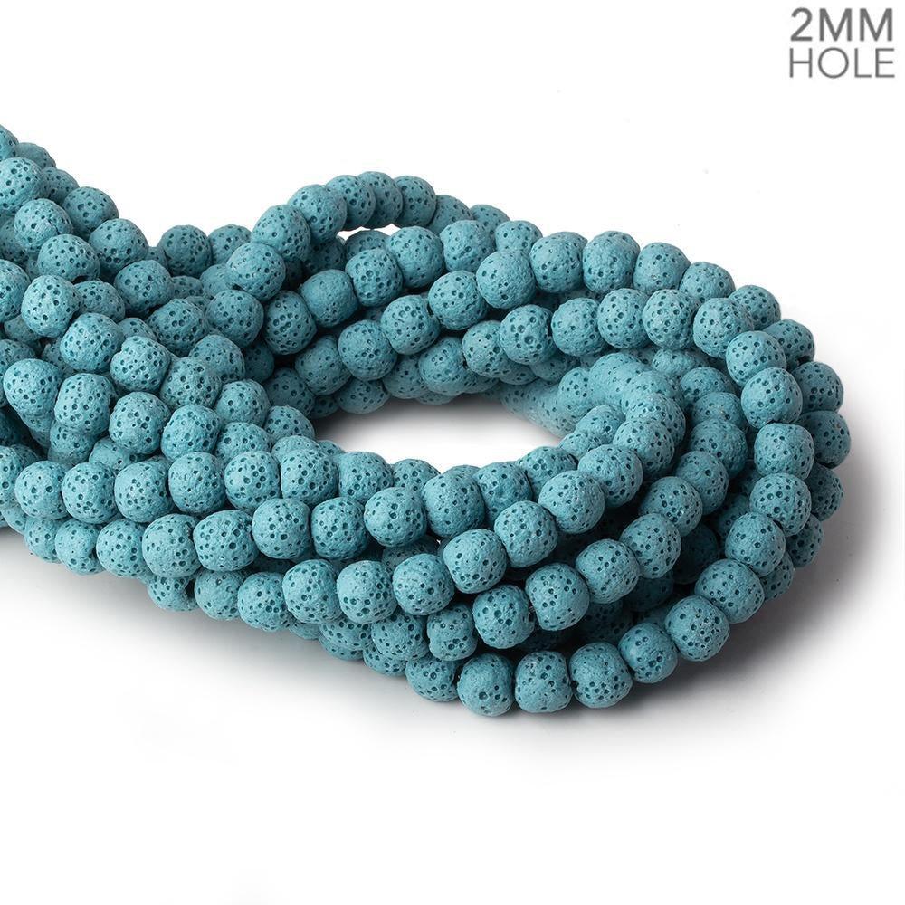 8mm Turquoise Blue Lava Rock plain rounds 16 inch 51 beads - The Bead Traders