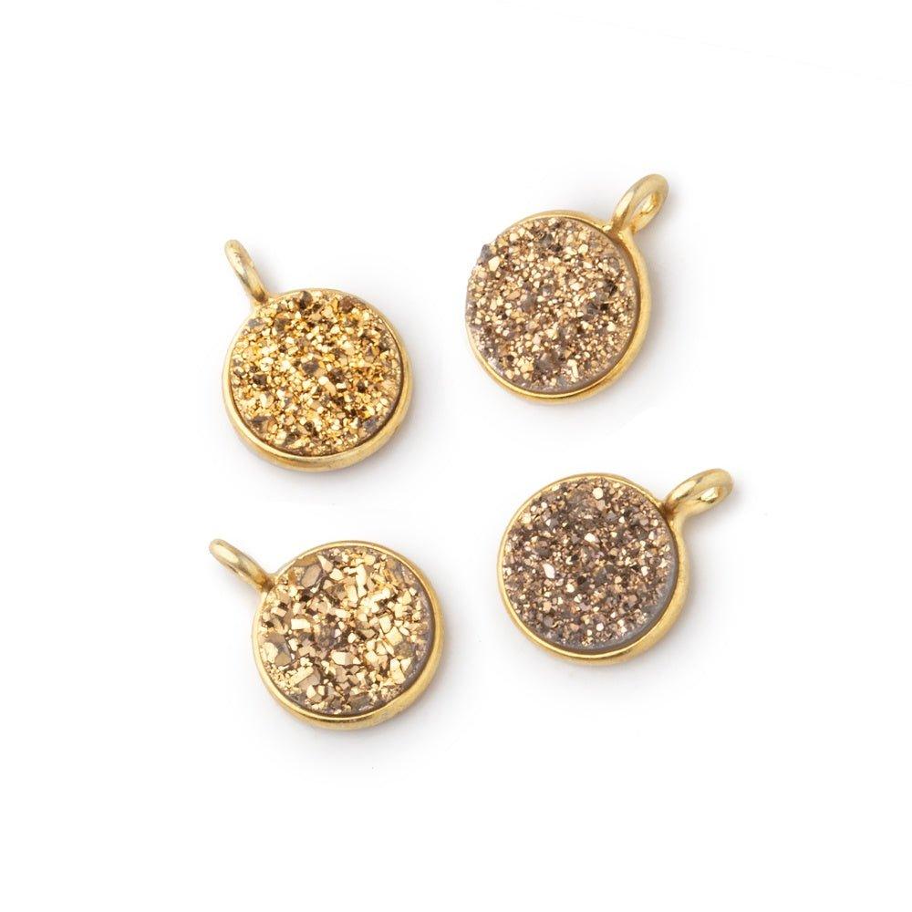 8mm Vermeil Bezel Gold Drusy Coin Pendant Set of 4 - The Bead Traders