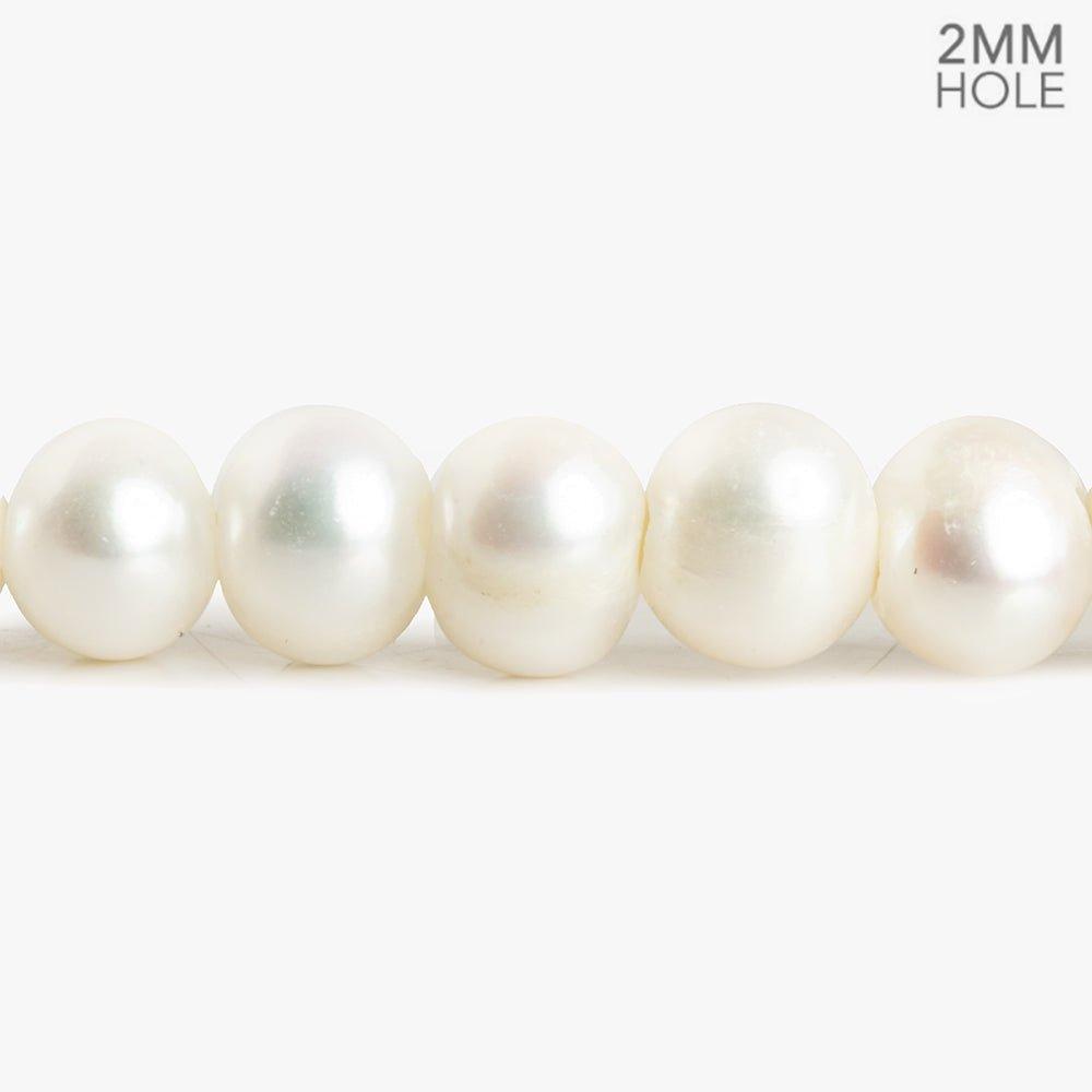 8mm White Large Hole Off Round Freshwater Pearls 8 inch 27 pieces - The Bead Traders