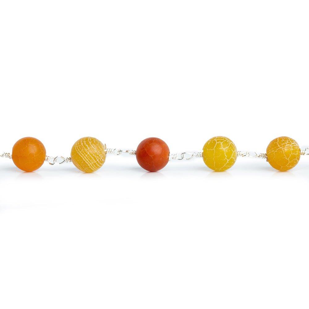 8mm Yellow Orange Crackle Agate Plain Round Silver Chain - The Bead Traders