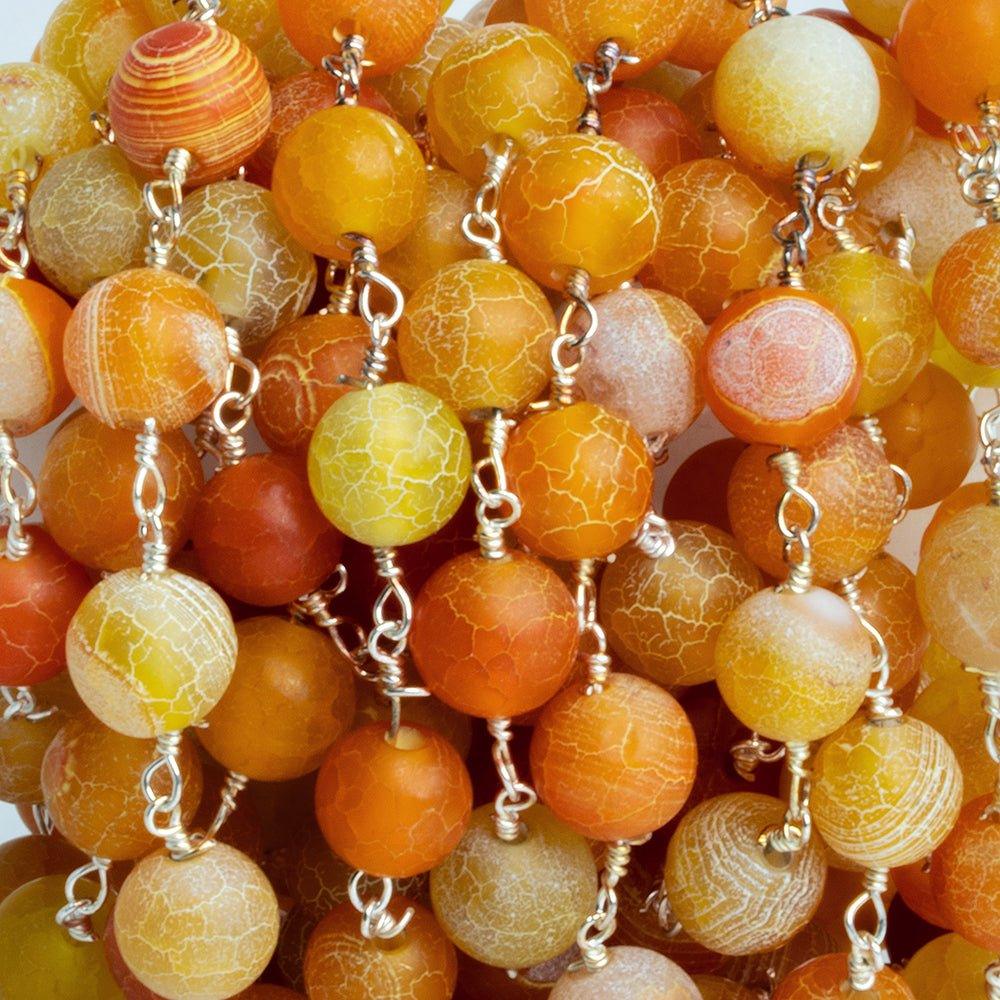 8mm Yellow Orange Crackle Agate Plain Round Silver Chain - The Bead Traders