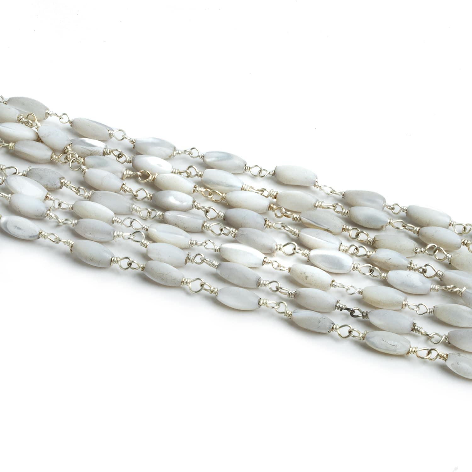 8x3.5mm Mother of Pearl Silver Chain - Lot of 5ft - The Bead Traders