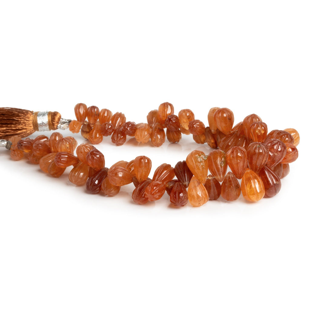 8x5mm Mandarin Garnet Carved Teardrops 7 inch 80 beads - The Bead Traders