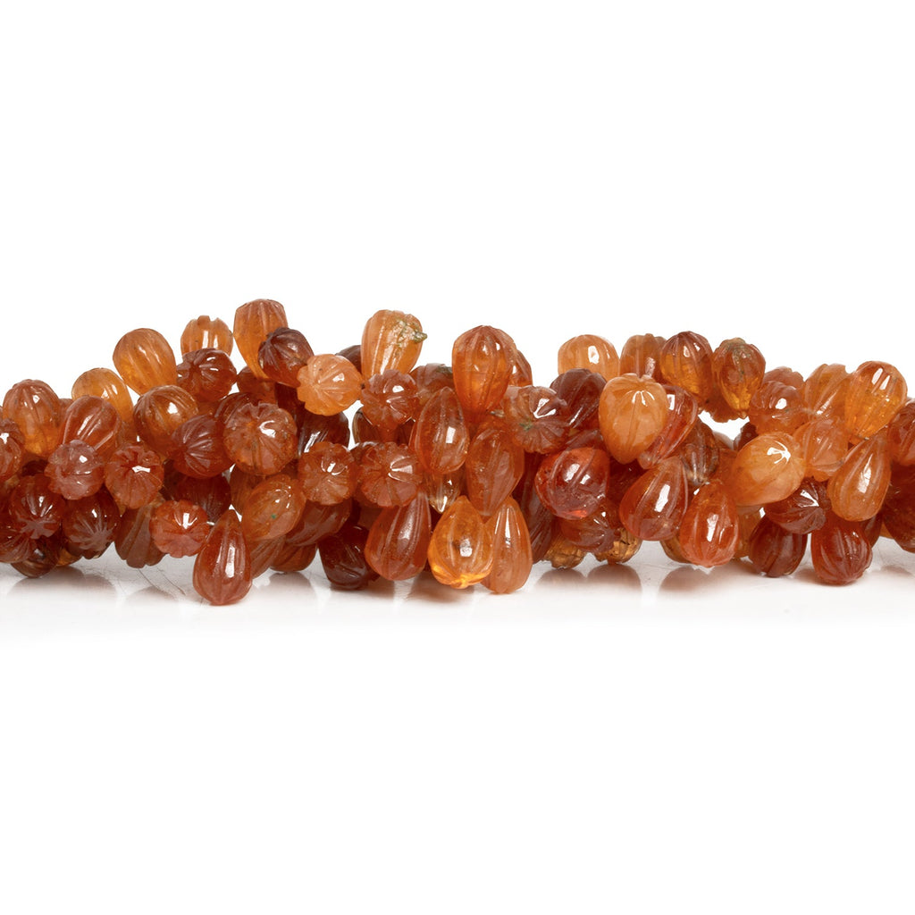 8x5mm Mandarin Garnet Carved Teardrops 7 inch 80 beads - The Bead Traders