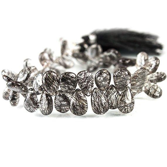 8x6-10x6mm Black Tourmalinated Quartz Plain Pear Beads 8 inch 58 pieces - The Bead Traders