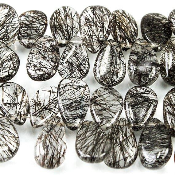 8x6-10x6mm Black Tourmalinated Quartz Plain Pear Beads 8 inch 58 pieces - The Bead Traders