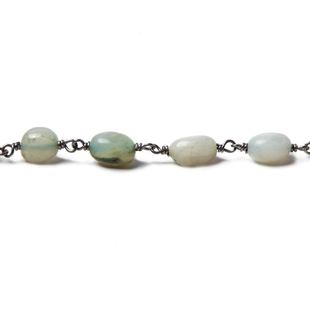 8x6-10x7mm Blue Peruvian Opal nugget Black Chain by the foot 19pcs - The Bead Traders