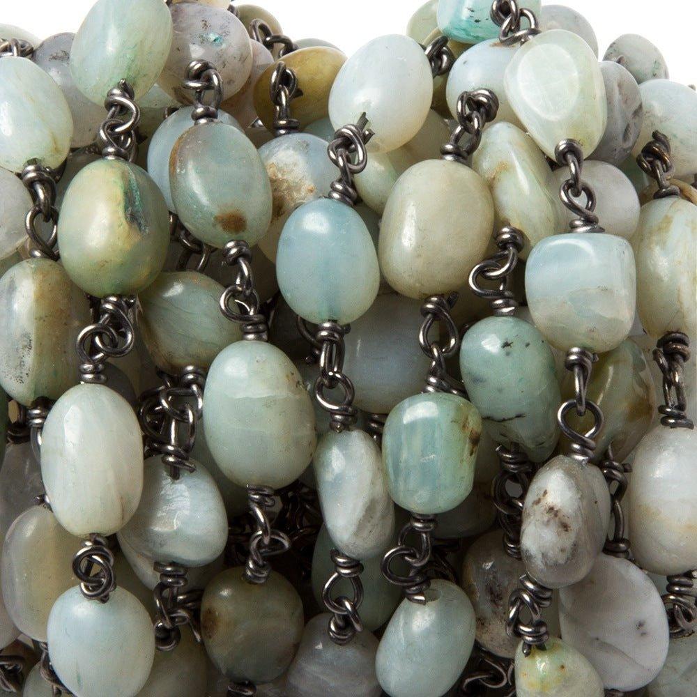 8x6-10x7mm Blue Peruvian Opal nugget Black Chain by the foot 19pcs - The Bead Traders