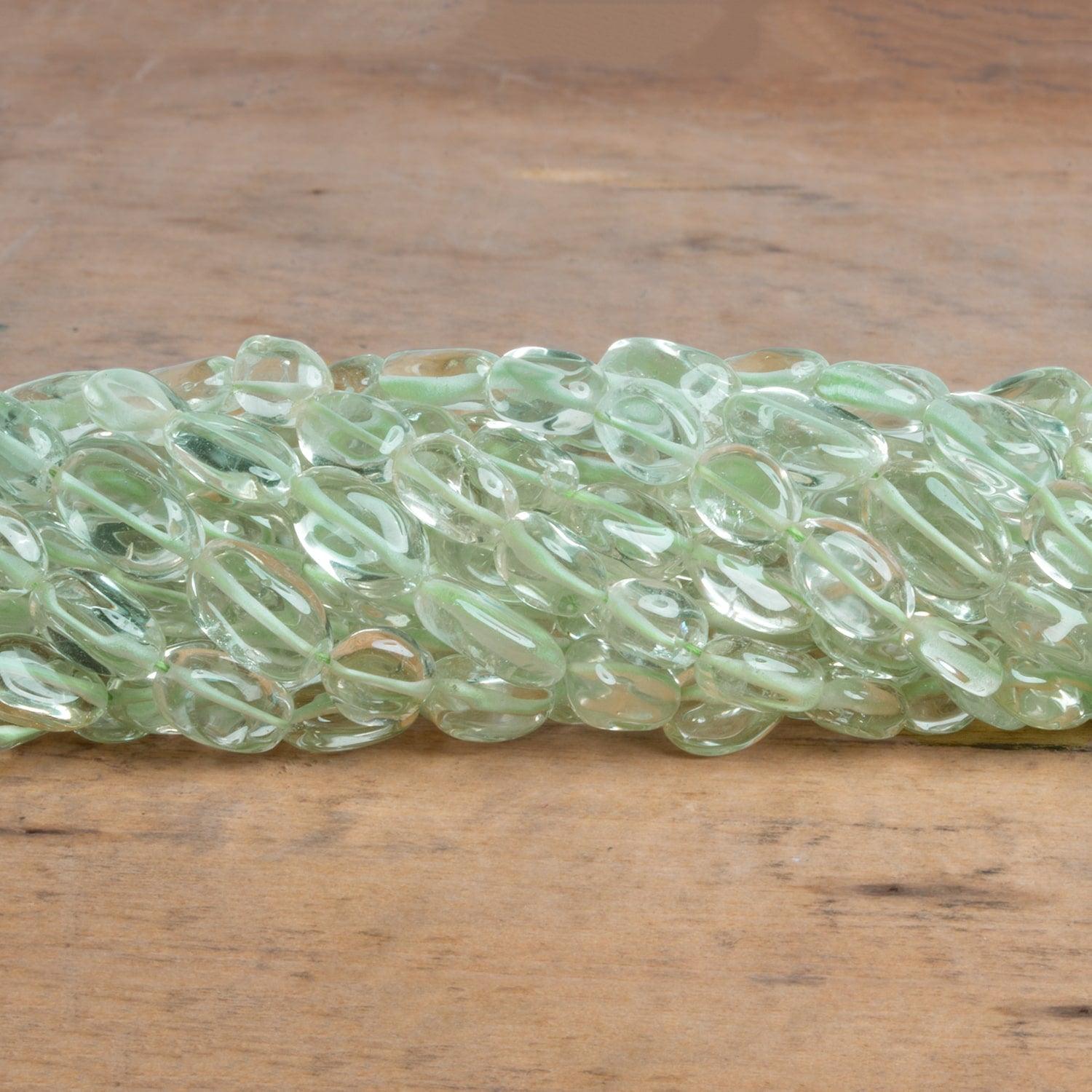 8x6-10x7mm Prasiolite plain oval Beads 14 inch 37 pieces - The Bead Traders