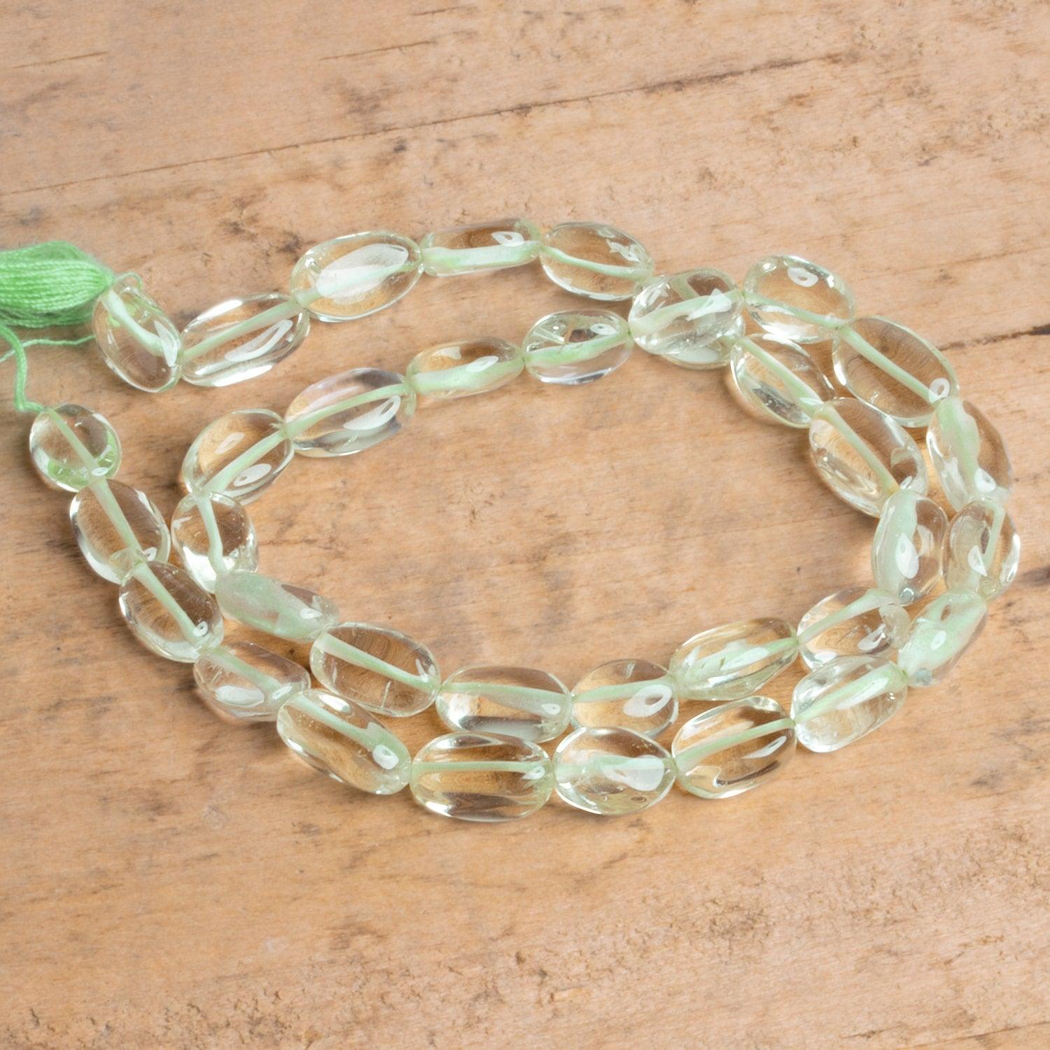 8x6-10x7mm Prasiolite plain oval Beads 14 inch 37 pieces - The Bead Traders