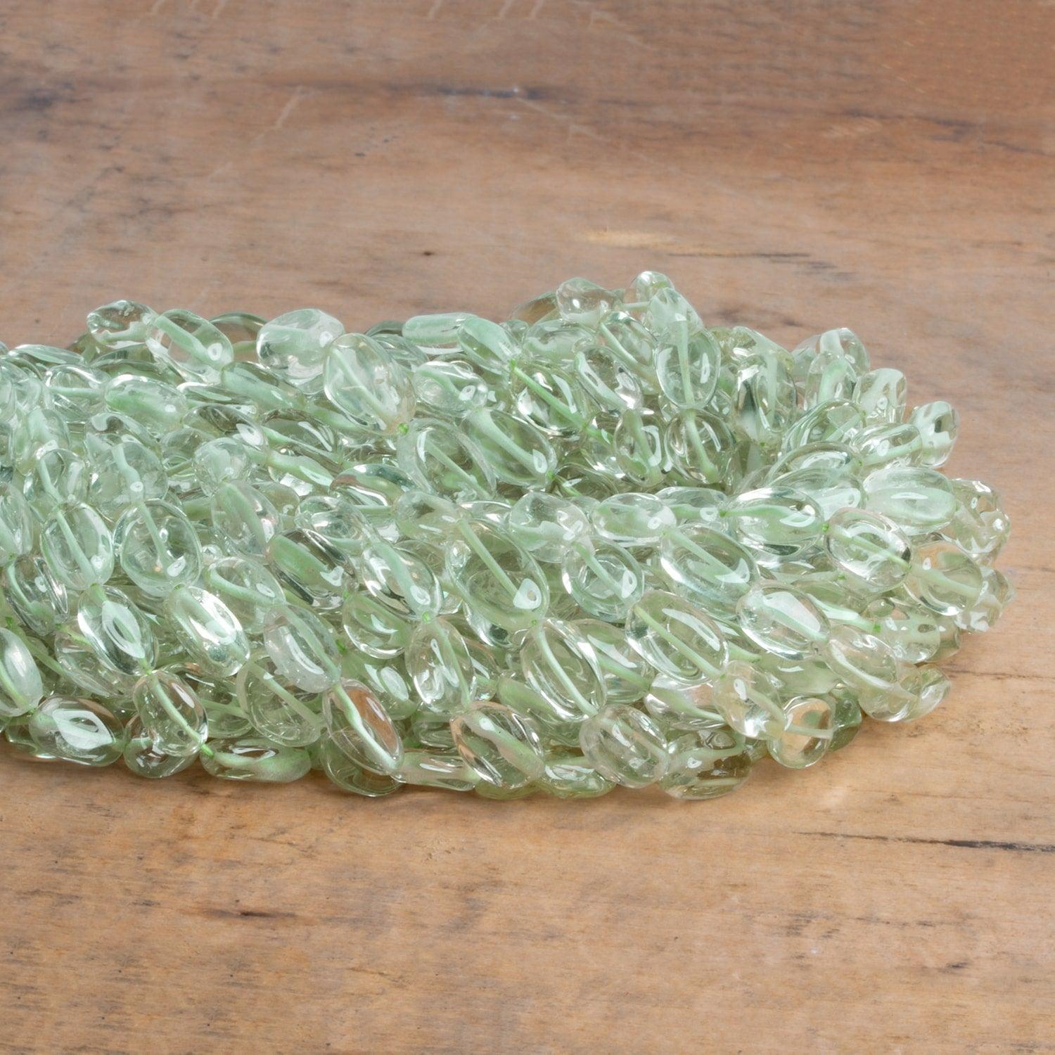 8x6-10x7mm Prasiolite plain oval Beads 14 inch 37 pieces - The Bead Traders