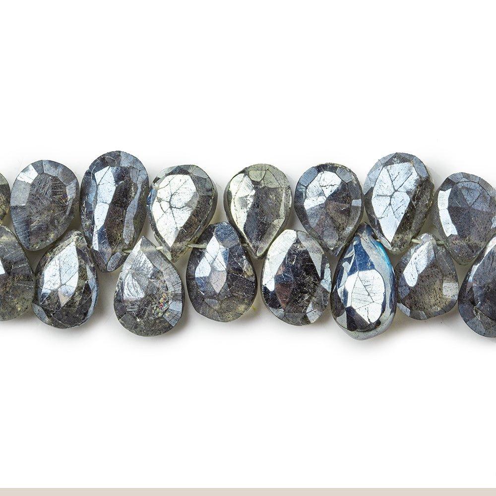 8x6-9x7mm Metallic Labradorite faceted pears 8 inch 60 beads - The Bead Traders