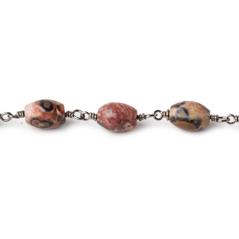 8x6mm Leopardskin Jasper plain rice Black Gold plated Chain by the foot 21 pieces - The Bead Traders