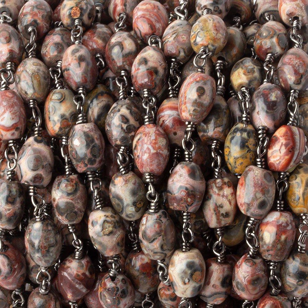 8x6mm Leopardskin Jasper plain rice Black Gold plated Chain by the foot 21 pieces - The Bead Traders