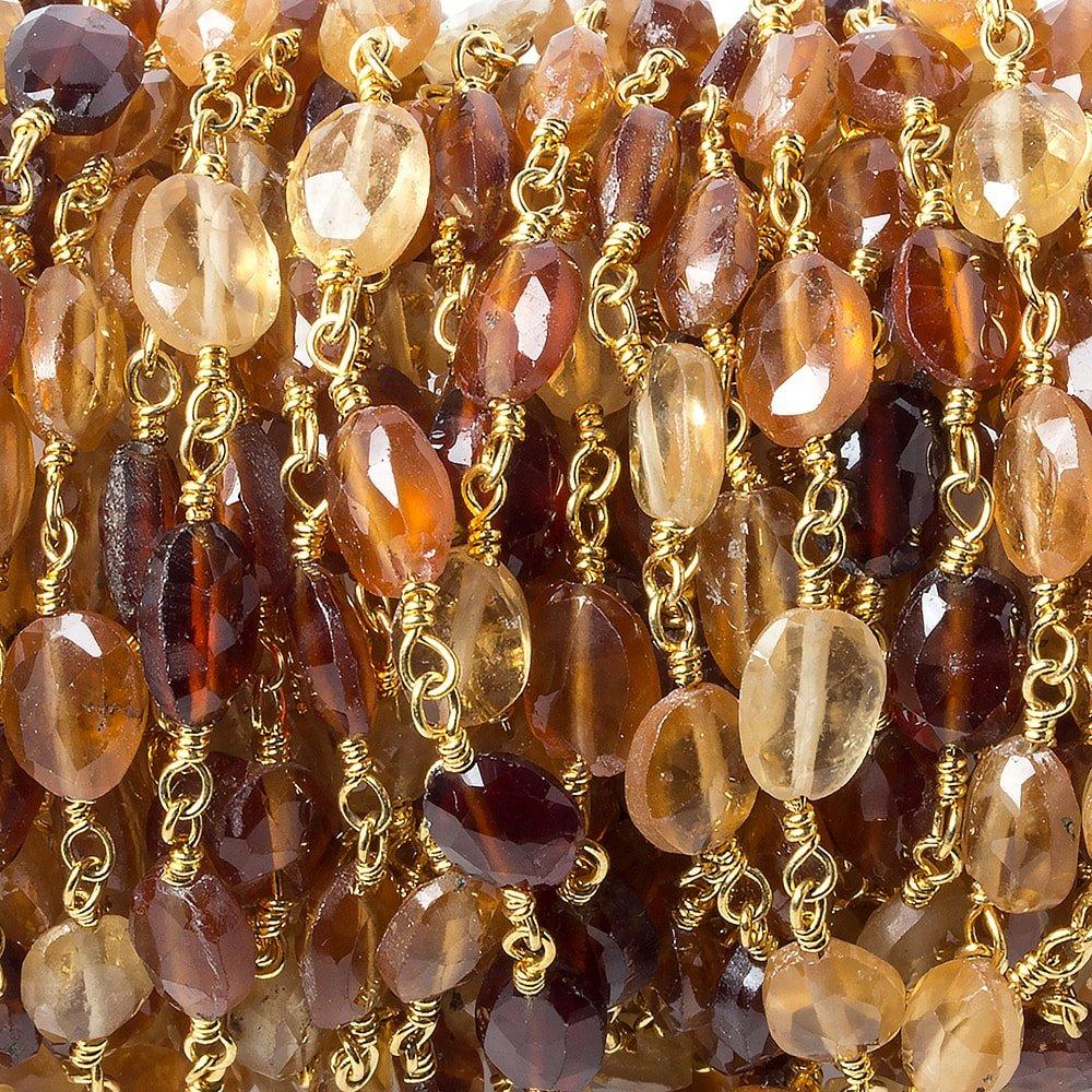 8x6mm Multi Color Hessonite Garnet faceted oval Gold plated Chain by the foot 24 pieces - The Bead Traders
