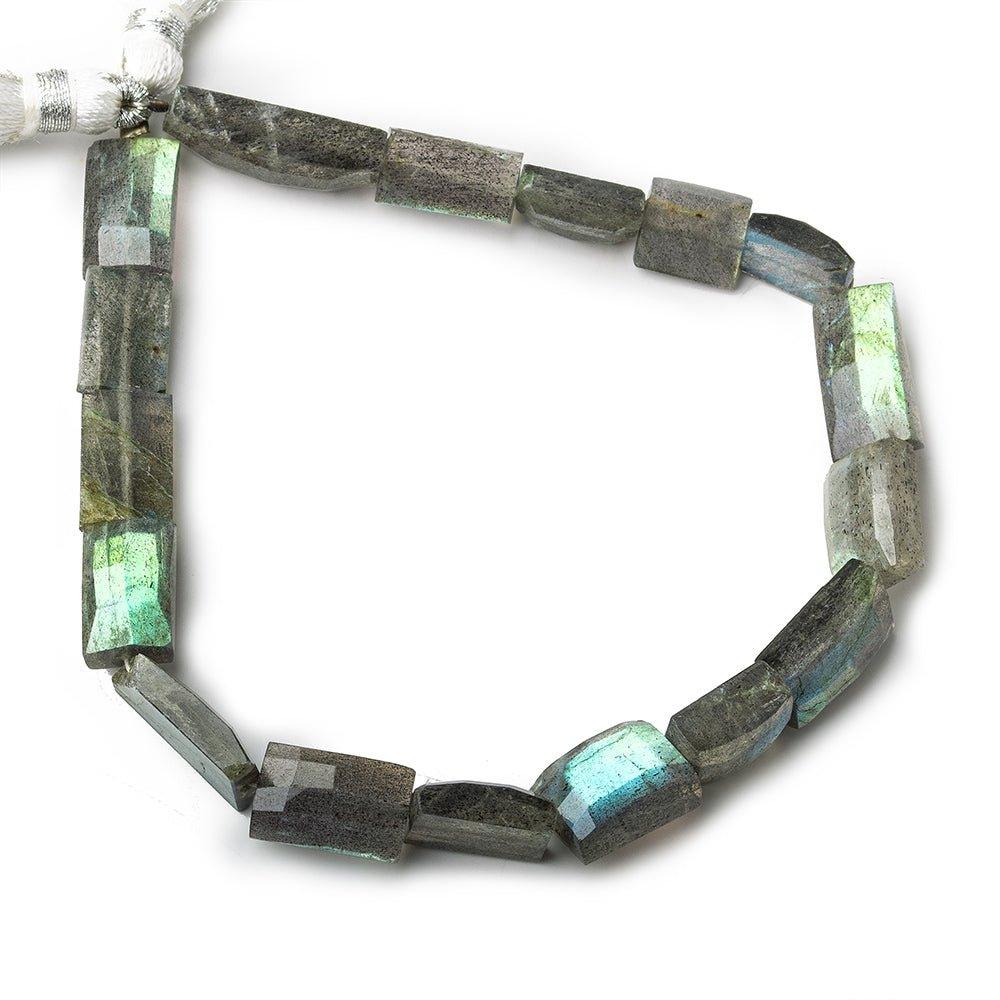 8x7-17x7mm Labradorite straight drilled barrel faceted rectangles 8 inch 16 beads - The Bead Traders
