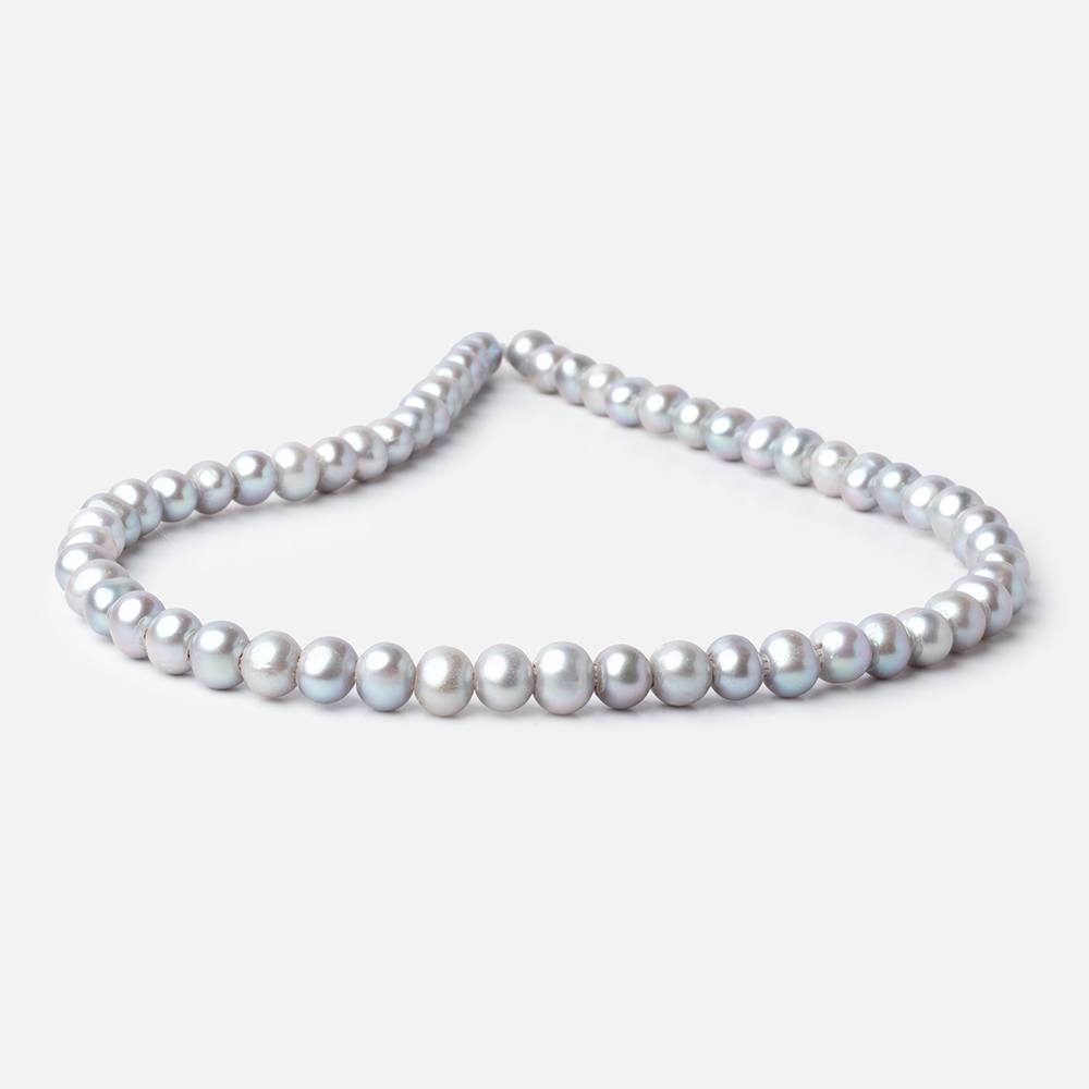 8x7-9x8mm Tri-Silver Off Round Large Hole Freshwater Pearl 15 inch 55 Beads - The Bead Traders