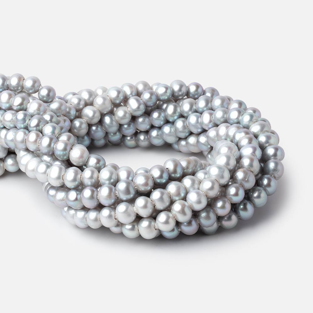 8x7-9x8mm Tri-Silver Off Round Large Hole Freshwater Pearl 15 inch 55 Beads - The Bead Traders