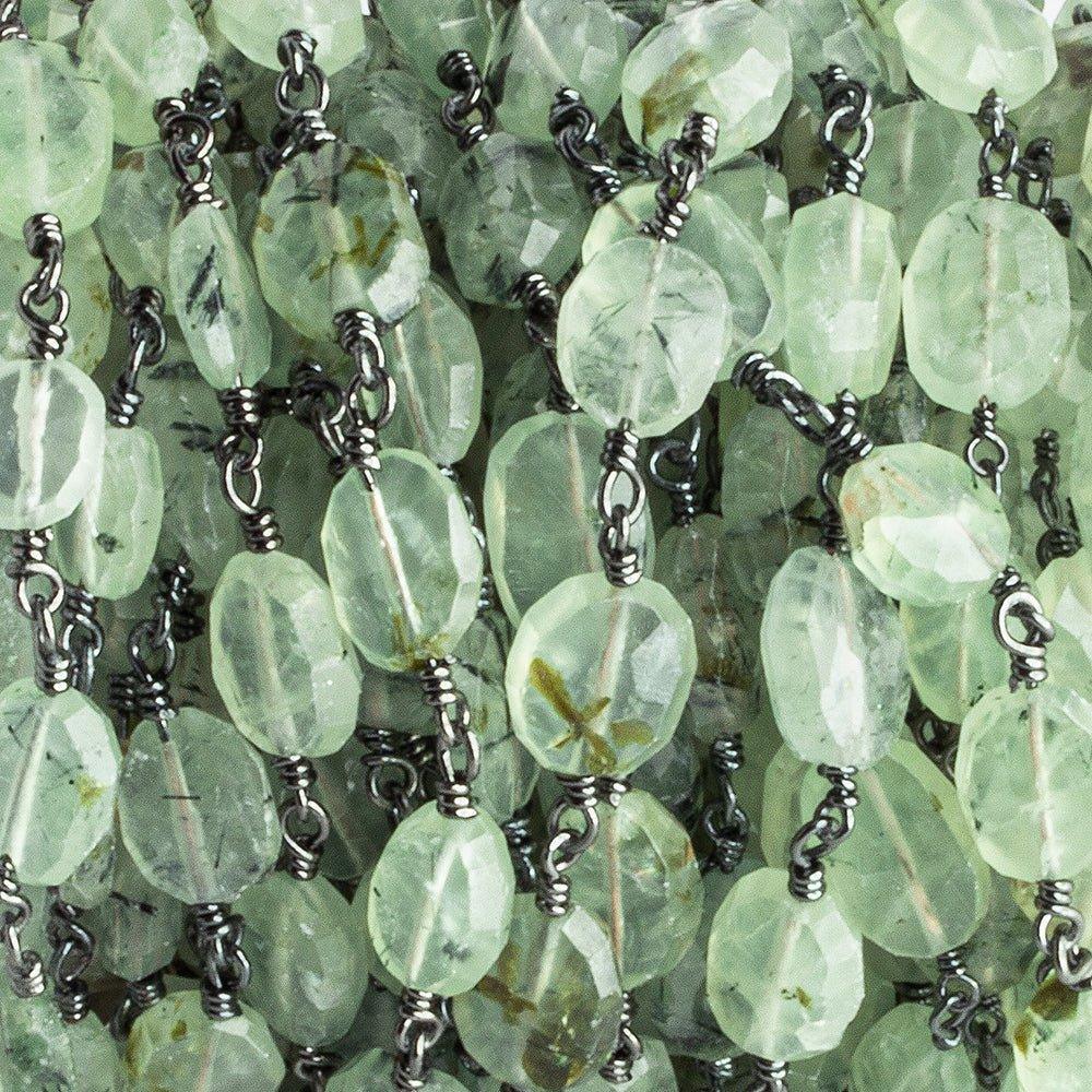 8x7mm-9x8mm Prehnite Faceted Oval Black Gold Chain by the Foot 19 pieces - The Bead Traders