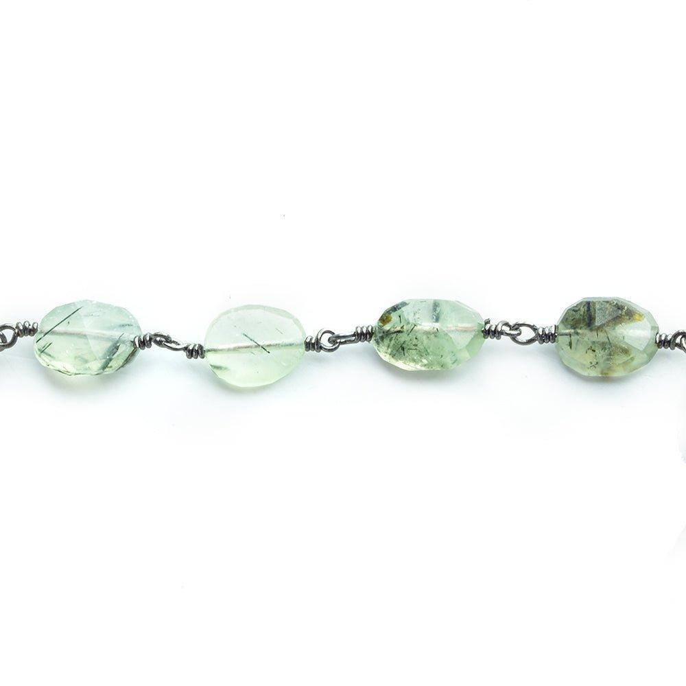 8x7mm-9x8mm Prehnite Faceted Oval Black Gold Chain by the Foot 19 pieces - The Bead Traders