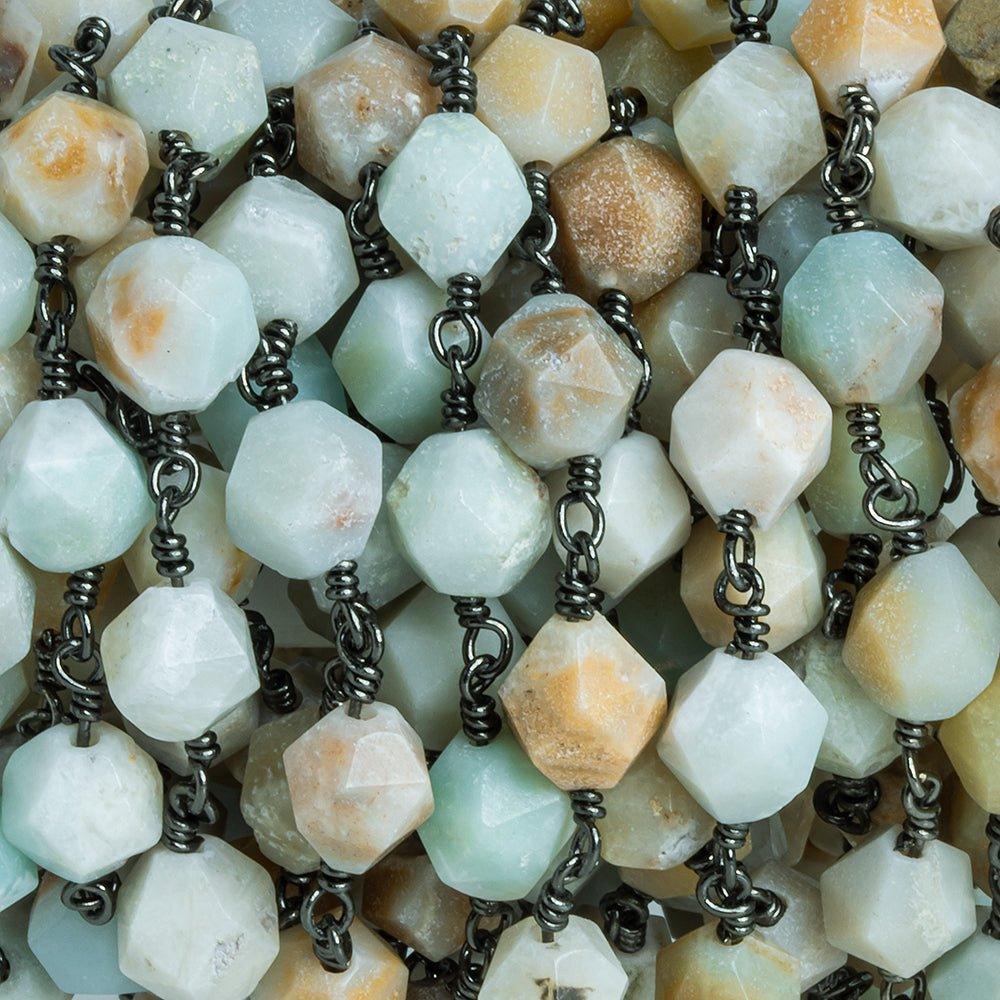 8x7mm Amazonite Star Cut Faceted Round Black Gold Chain by the Foot 20 Pieces - The Bead Traders