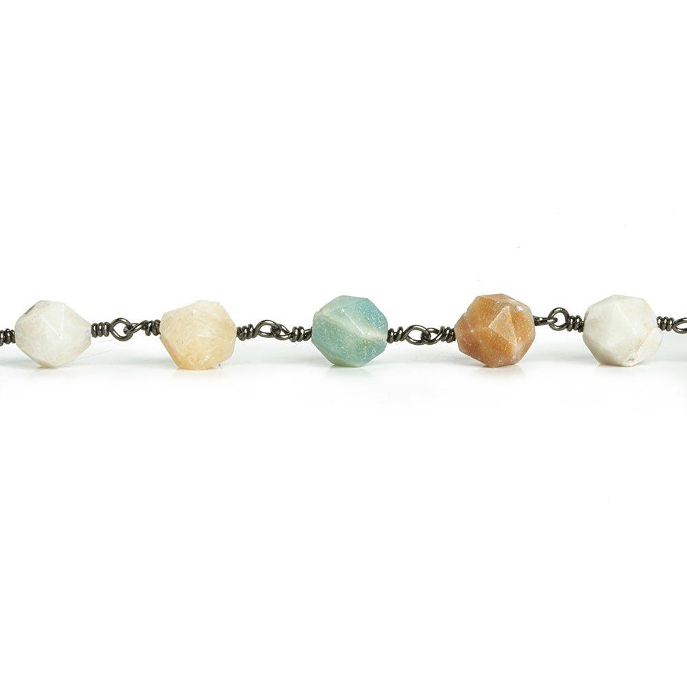 8x7mm Amazonite Star Cut Faceted Round Black Gold Chain by the Foot 20 Pieces - The Bead Traders