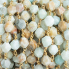 8x7mm Amazonite Star Cut Faceted Round Gold Chain by the Foot 20 Pieces - The Bead Traders