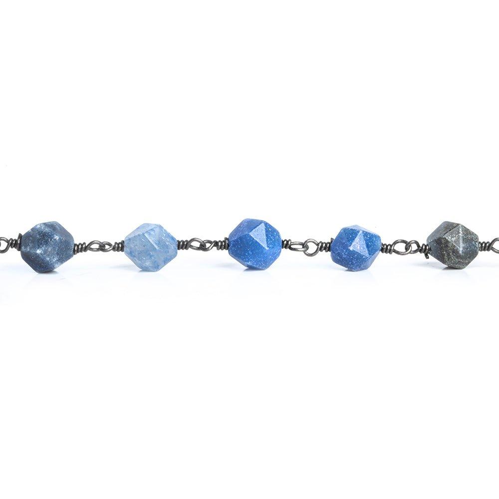 8x7mm Angelite Star Cut Faceted Round Black Gold Chain by the Foot 21 pieces - The Bead Traders