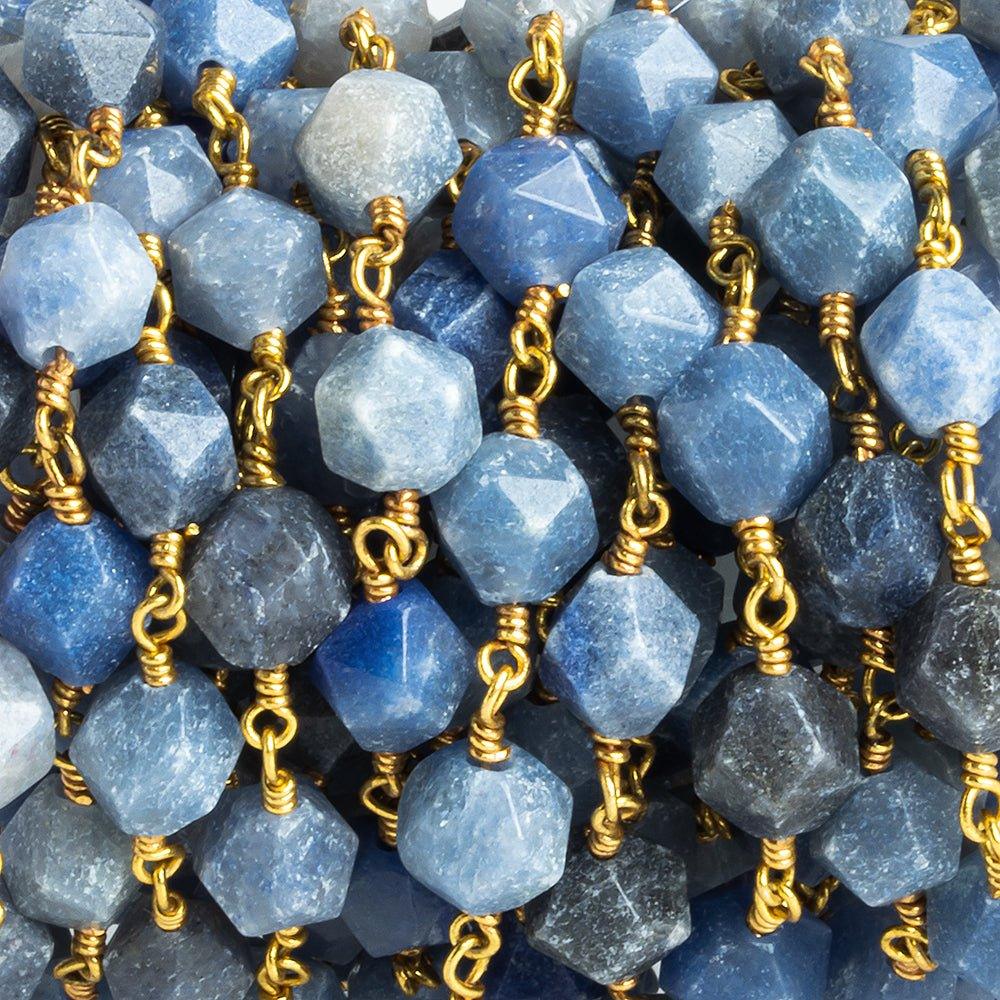 8x7mm Angelite Star Cut Faceted Round Gold Chain by the Foot 21 Pieces - The Bead Traders