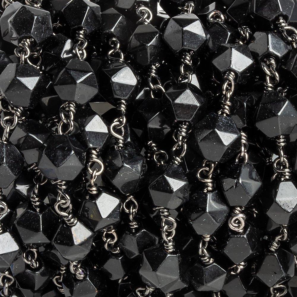 8x7mm Black Onyx Star Cut Faceted Round Black Gold Chain by the Foot 21 pieces - The Bead Traders
