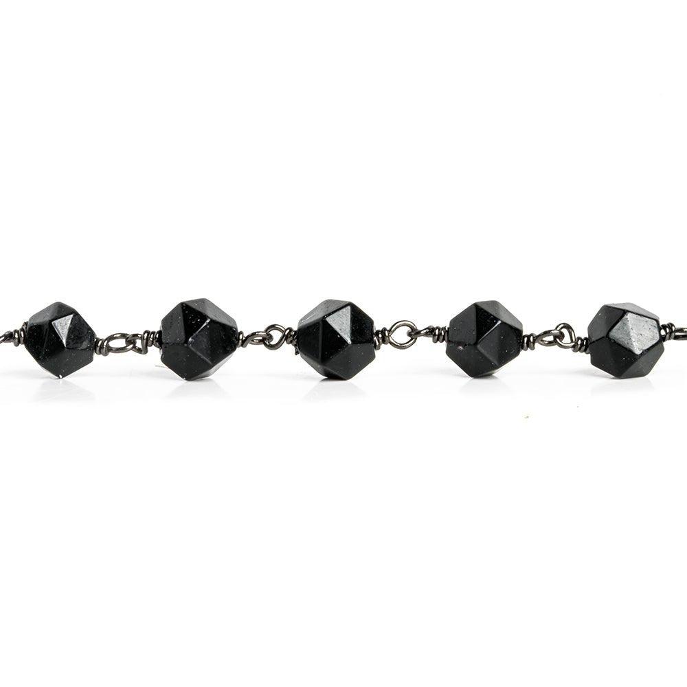 8x7mm Black Onyx Star Cut Faceted Round Black Gold Chain by the Foot 21 pieces - The Bead Traders