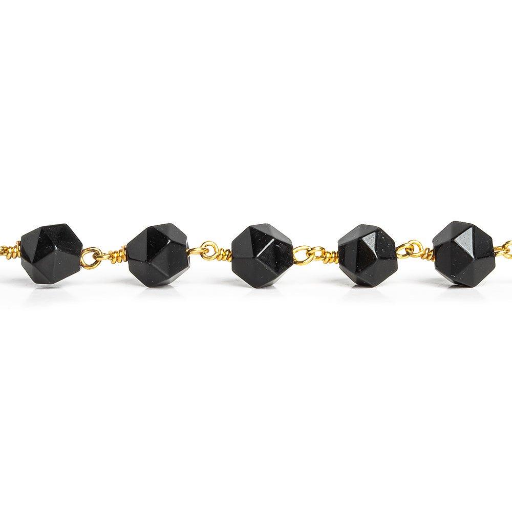 8x7mm Black Onyx Star Cut Faceted Round Gold Chain by the Foot 20 pieces - The Bead Traders