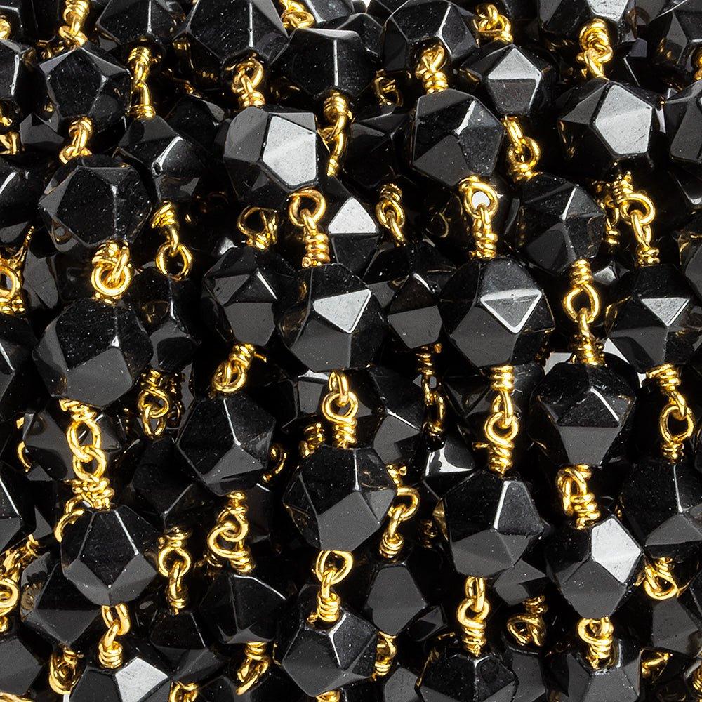 8x7mm Black Onyx Star Cut Faceted Round Gold Chain by the Foot 20 pieces - The Bead Traders