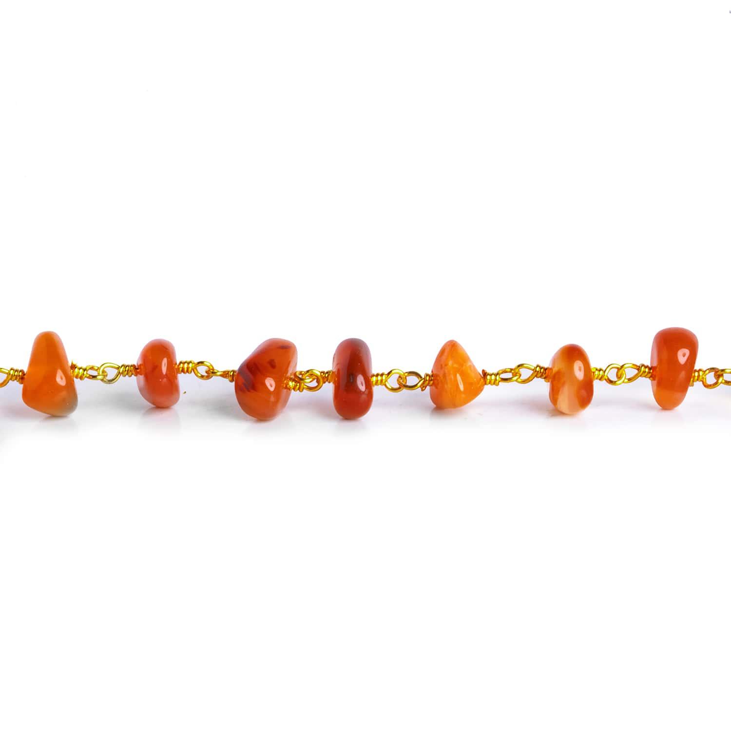 8x7mm Carnelian Plain Nugget Gold Plated Chain 38 beads - The Bead Traders