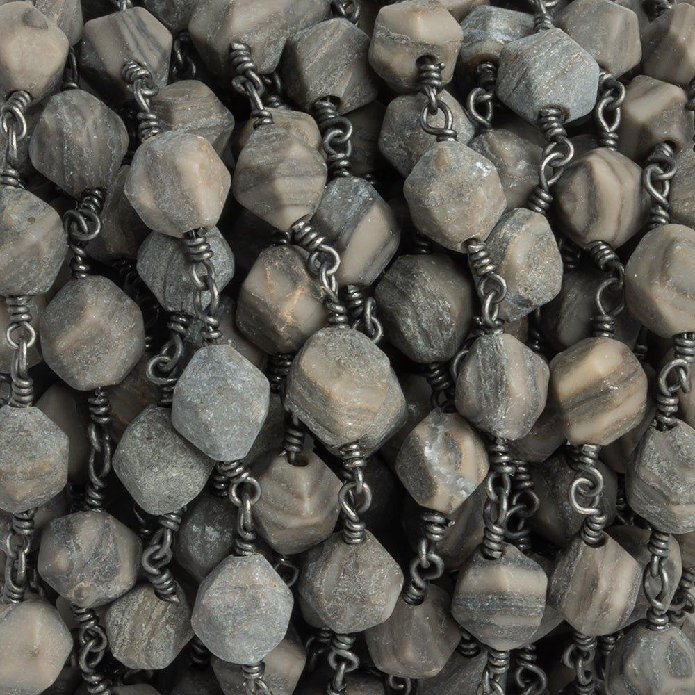 8x7mm Coffee Bean Jasper Star Cut Faceted Round Black Gold Chain by the Foot 21 Pieces - The Bead Traders