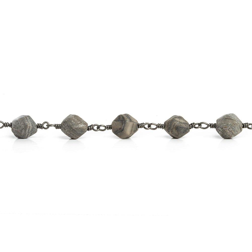 8x7mm Coffee Bean Jasper Star Cut Faceted Round Black Gold Chain by the Foot 21 Pieces - The Bead Traders