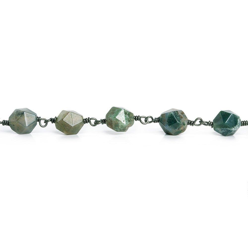 8x7mm Fancy Jasper Star Cut Faceted Round Black Gold Chain by the Foot 20 Pieces - The Bead Traders